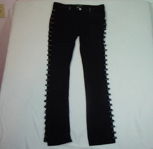 Platinum Plush Black Open Leg Rhinestone Crop Stretch Jeans Sz Large - Picture 1 of 16