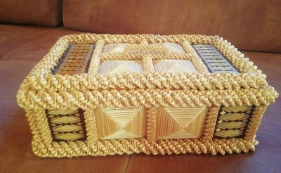 Russisches Strohkästchen, Nähkästchen mit Intarsien, Handarbeit - Bild 1 von 4