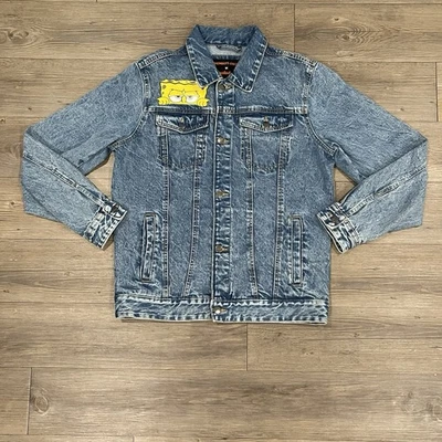 Members Only X Bob Esponja Chaqueta Azul Denim Jean Camionero Bombardero Abrigo Para Hombres Mediano Foto 1 de 4