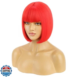 BERON Parrucche Bob Rosso Parrucca Corta Lisci Capelli Finti per Donna Parrucche con Bangs Gi - Foto 1 di 5