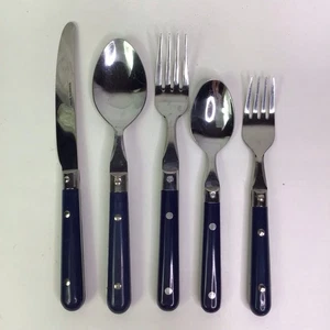 20 Stck. Blau Melamin Griff Edelstahl Besteck Set Serviert 4 Genietete Kunststoff - Bild 1 von 5