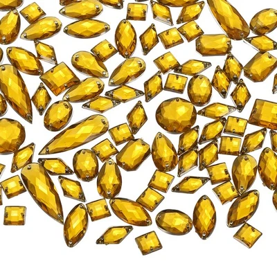 200 piezas de gemas acrílicas de cristal con respaldo plano coser pedrería forma mixta, amarillo Foto 1 de 4