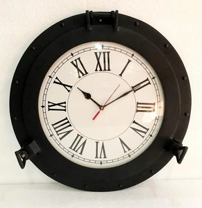 Antike Marine 20" Messing Schiff schwarz Bullaugenuhr Maritim Wanduhr Wohndeko - Bild 1 von 5