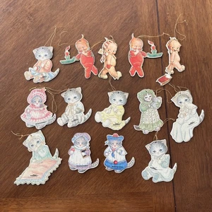 Vintage Merrimack gestanzte Katze Gurke & Kleinkinder Ornamente Posten von 14 - Bild 1 von 10
