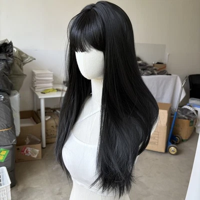 Long Straight Off black Cosplay Party Wigs With Bangs Synthetic Hair - Image 1 of 4