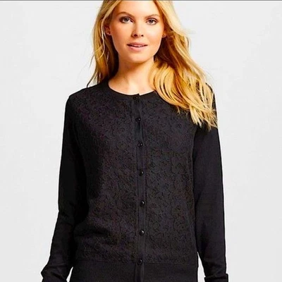 Vintage Merona Women’s Black Lace Front Cardigan Sweater Knit Top Size M - Image 1 of 4