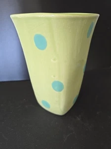 Jarrón Barbara Eigen vintage firmado 7" verde lima azul lunares cerámica EE. UU. - Imagen 1 de 7