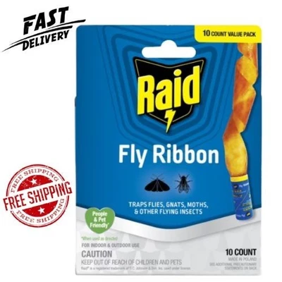 Pack Of 10 Fly Ribbon Insect Trap Sticky Glue Catcher Strip Traps Kitchen  Food - Image 1 of 4