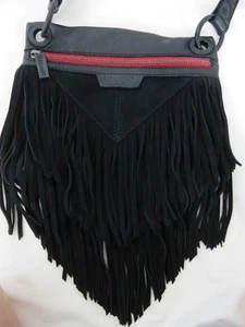 Borsa a tracolla Hammitt Los Angeles nera con frange tasche pelle/camoscio - Foto 1 di 7