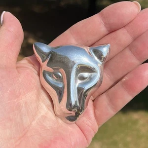 Vintage 925 Sterling Silver Panther Face Brooch Leopard Cat Stamped Mexico - Picture 1 of 3