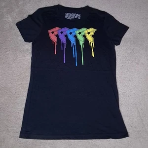 VTG Y2k Famous Stars & Straps T-shirt Teen Girls XL Black Glitter Logo Drip - Picture 1 of 8