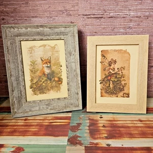 Fox & Fairy Framed Art Set Cottagecore Woodland Fairycore Rustic Decor - Picture 1 of 9