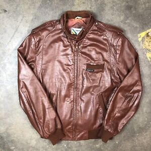 Vintage MEMBERS ONLY Brown Leather Knit Trim Bomber Jacket Size 44