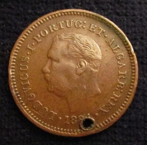 INDIA PORTUGUESE, LUIZ I, 1/8 TANGA 1884, GVF+. - Picture 1 of 2