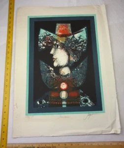 Pierre Jacquot Mid Century modern Harlequin art signed print Pecholino 17x23" - Picture 1 of 4