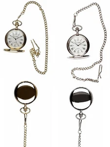 Frank Phillipe Men’s Plain Polished Pocket Watch with Chain, Roman Numerals - Picture 1 of 3