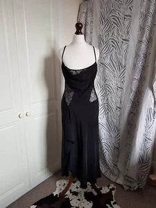 Topshop Black Satin Maxi Dress Strappy Bias Cut Long Lace Cowl Neck Size 6 - Picture 1 of 7