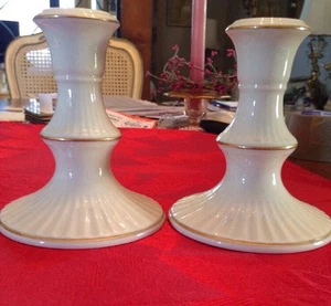 Lenox Candlesticks Ivory and Gold NEW With tags - Pair - Picture 1 of 7