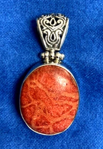 925 Sterling Silber rote Gehirnkoralle Anhänger - Bild 1 von 14