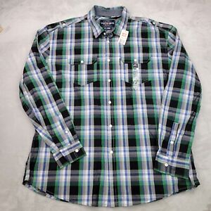 Ecko Unlimited Shirt Mens XXXL Black Green Plaid Button Up 90s Y2K Adult 3XL NEW