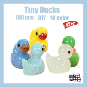 100Pcs Tiny Ducks 10 Colors Little Duck Figures Mini Resin Ducks Plastic Small M - Picture 1 of 7