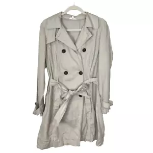 Marks & Spencer Linen Trench Coat Womens 16 Beige Lightweight Belted Long Jacket - Picture 1 of 14