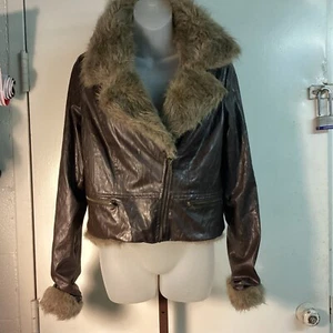 Oie Country Style Womens Sz 36 Jacket Black Faux Leather Fur Collar Biker Style - Bild 1 von 9