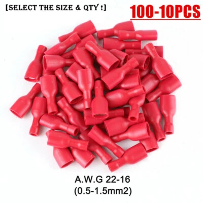 100-10Pcs Electrical Wire Connectors Fully Insulated Crimp Female Spade Terminal - Image 1 of 4