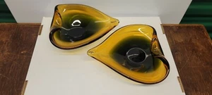 Vintage Murano Glass Bowls teardrop form green and yellow Set Of 2 - Picture 1 of 12