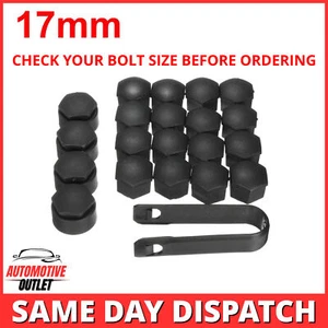 20x17mm MATT BLACK UNIVERSAL WHEEL NUT BOLT COVERS CAPS FOR ANY CAR, UK - Picture 1 of 11