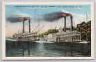 Race Between The Natchez and the Robert E Lee 1937 Postcard, Steamboat Race
