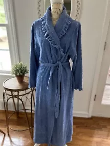 Vtg Chenille By Leisure Life Robe Ruffle Collar Blue Cotton Belt Sz S? - Picture 1 of 7