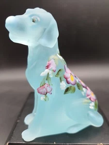 Hand-painted Blue Opalescent Glass Hand Crafted Labrador artists signed cute dog - Picture 1 of 11