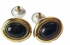 VINTAGE SELTENE OVALE GOLDFARBENE ONYX OHRRINGE WUNDERSCHÖN! - Bild 1 von 13
