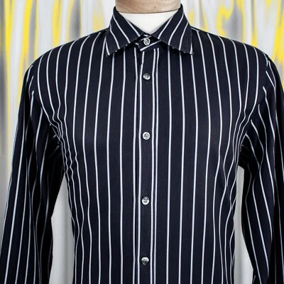 HUGO BOSS Navy Blue Blue Striped Cotton Men Shirt Size L - Image 1 of 4