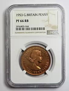 GREAT BRITAIN : PROOF PENNY 1953. GRADED PF 66 RB. NGC. FREE SHIPPING - Picture 1 of 2