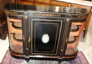 French Antique Louis XVI Black Painted Sideboard Server Display Cabinet - Picture 1 of 17