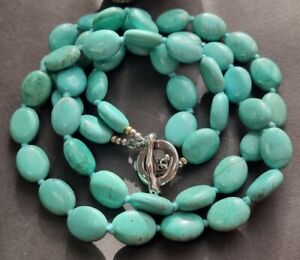 102g Sterling silver chunky turquoise gemstone bead double strand necklace