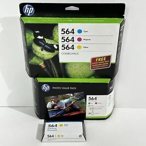 7 cartouches d'encre couleur HP 564 authentiques neuves et bonus 100+ feuilles papier photo HP - Photo 1/6