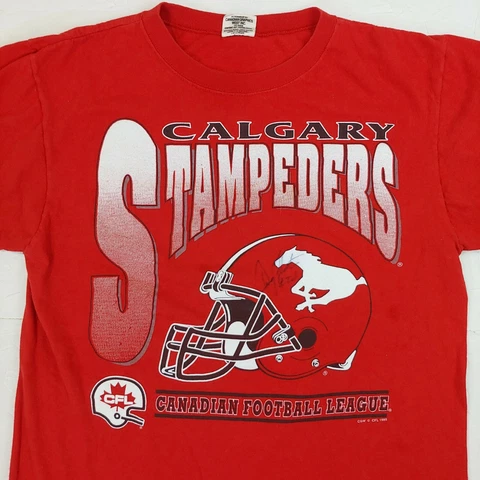 Vintage Calgary Stampeders T-shirt CFL 1995 Doug Flutie Signed Signature Medium Cover