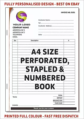 PERSONALISED A4 INVOICE BOOK / DUPLICATE / NCR / RECEIPT / ESTIMATE, 50 SETS PAD - Image 1 of 3