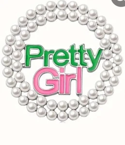Alpha  AKA  Pretty Girl Round Enamel Faux Pearl Brooch Pin NEW - Picture 1 of 4