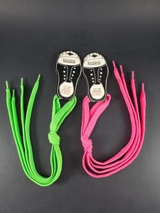 2 NOS Vintage 80s Lorraine Neon Shoelaces Woolworth Pink Green 1/2" Wide Costume - Picture 1 of 5