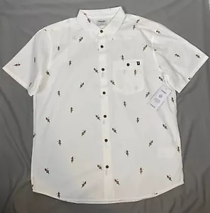 Hurley Men's Short Sleeve Button Down Shirt Hula Girl White Large NWT - Picture 1 of 7