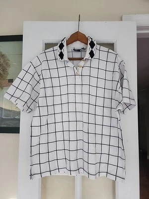 Camisa polo vintage LIZ SPORT para mujer talla L manga corta a cuadros con botones dorados Foto 1 de 4
