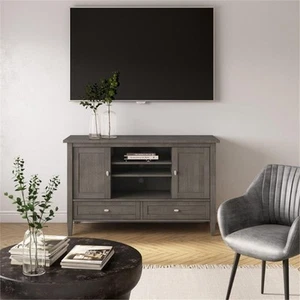 Warm Shaker Wood 47" Transitional TV Media Stand in Farmhouse Gray - Picture 1 of 8