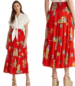 FALDA LAUREN RALPH LAUREN Etiqueta Negra ROJA FLORAL GASA EN CAPAS TALLA 2X NUEVA SIN ETIQUETAS - Imagen 1 de 18