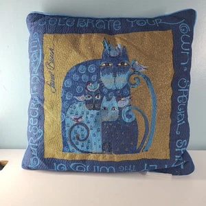 Laurel Burch Cat Throw Pillow Blue Celebrate Special Spirit 15.5"X 15.5" - Picture 1 of 10
