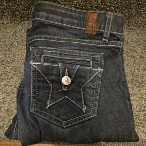 People's Liberation 25 Blue Denim Star Theme Buttons Pockets Bootcut Jeans - Picture 1 of 10