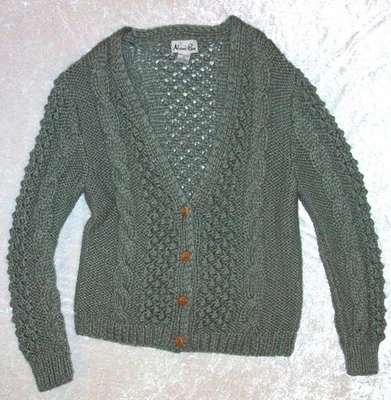 Vintage Naomi Bee Hand Knit Acrylic Gray Button Cardigan Sweater Korea LARGE - Image 1 of 4
